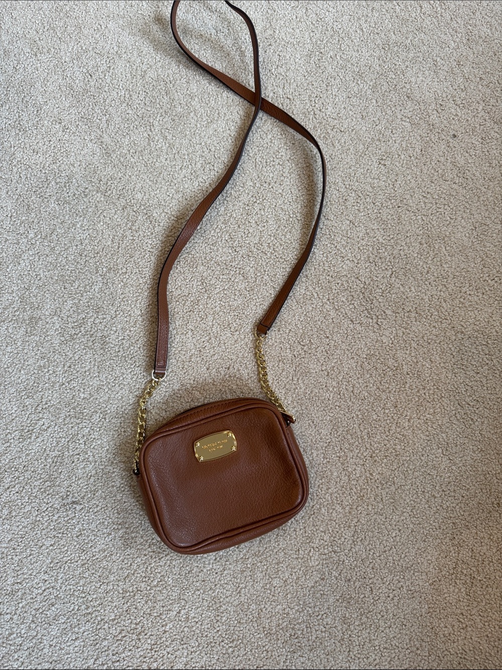Michael Kors Chestnut Leather Crossbody with Gold Plate